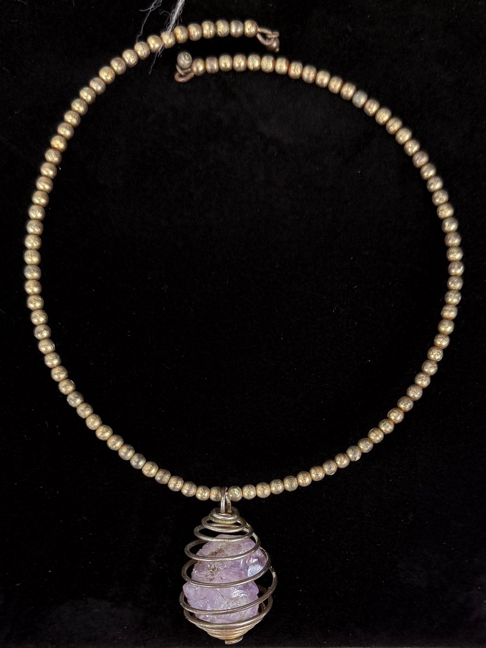 Vintage aged purple stone wired pendant choker necklace